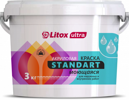 Краска ЛИТОКС ULTRA STANDART для наружных и внутренних работ 3 кг